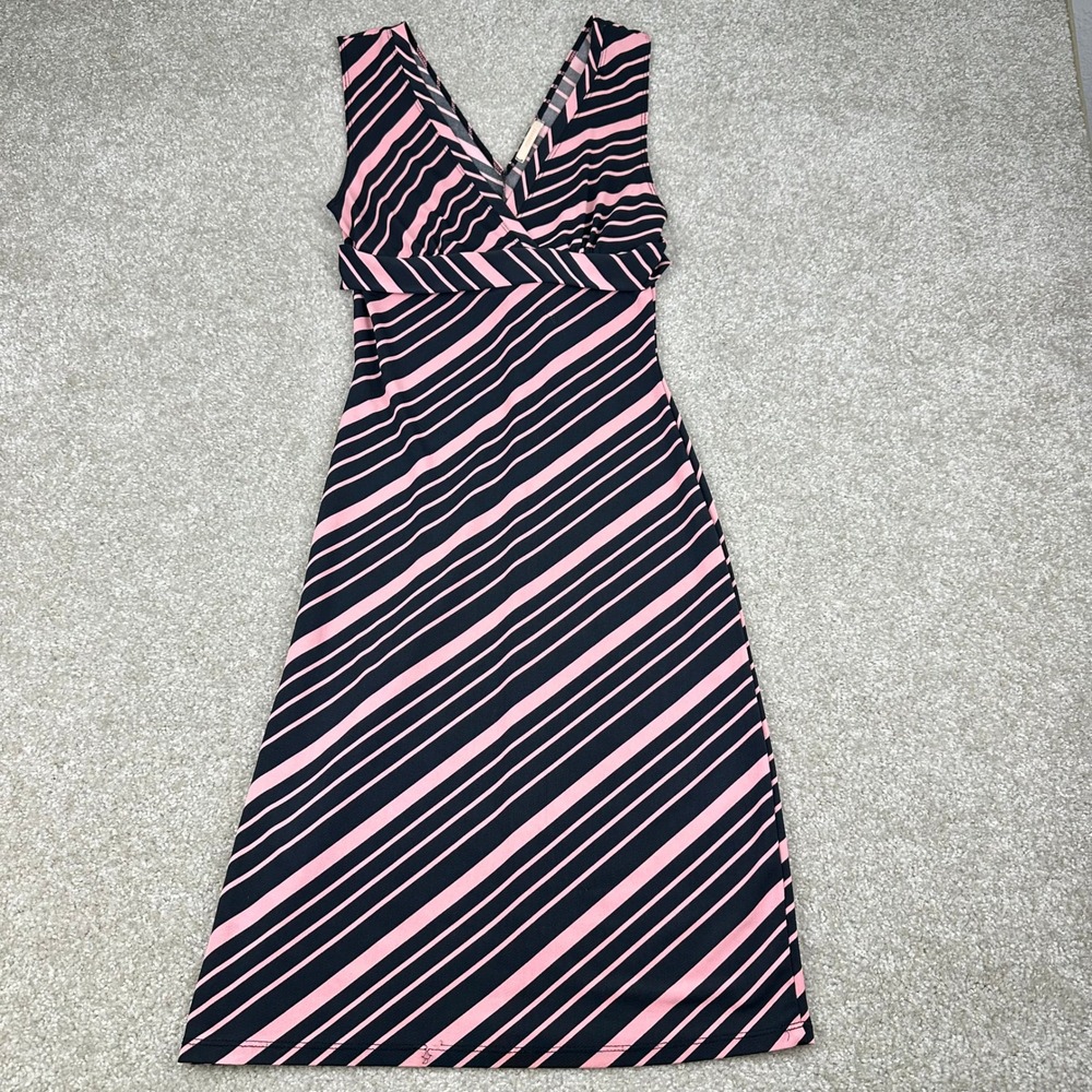 Forever 21 Pink Black Diagonal Striped Sleeveless V-Neck Midi Dress Small Y2K